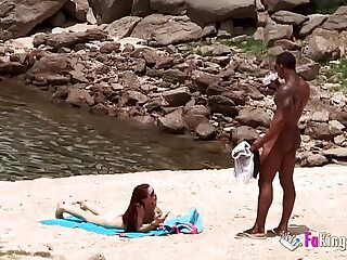 Huge-dicked men easily seduce nudists at beach